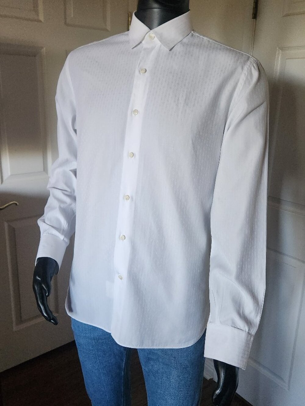 Salvatore Ferragamo Men's White Tone on Tone Long-sleeve Dress shirt Size L
